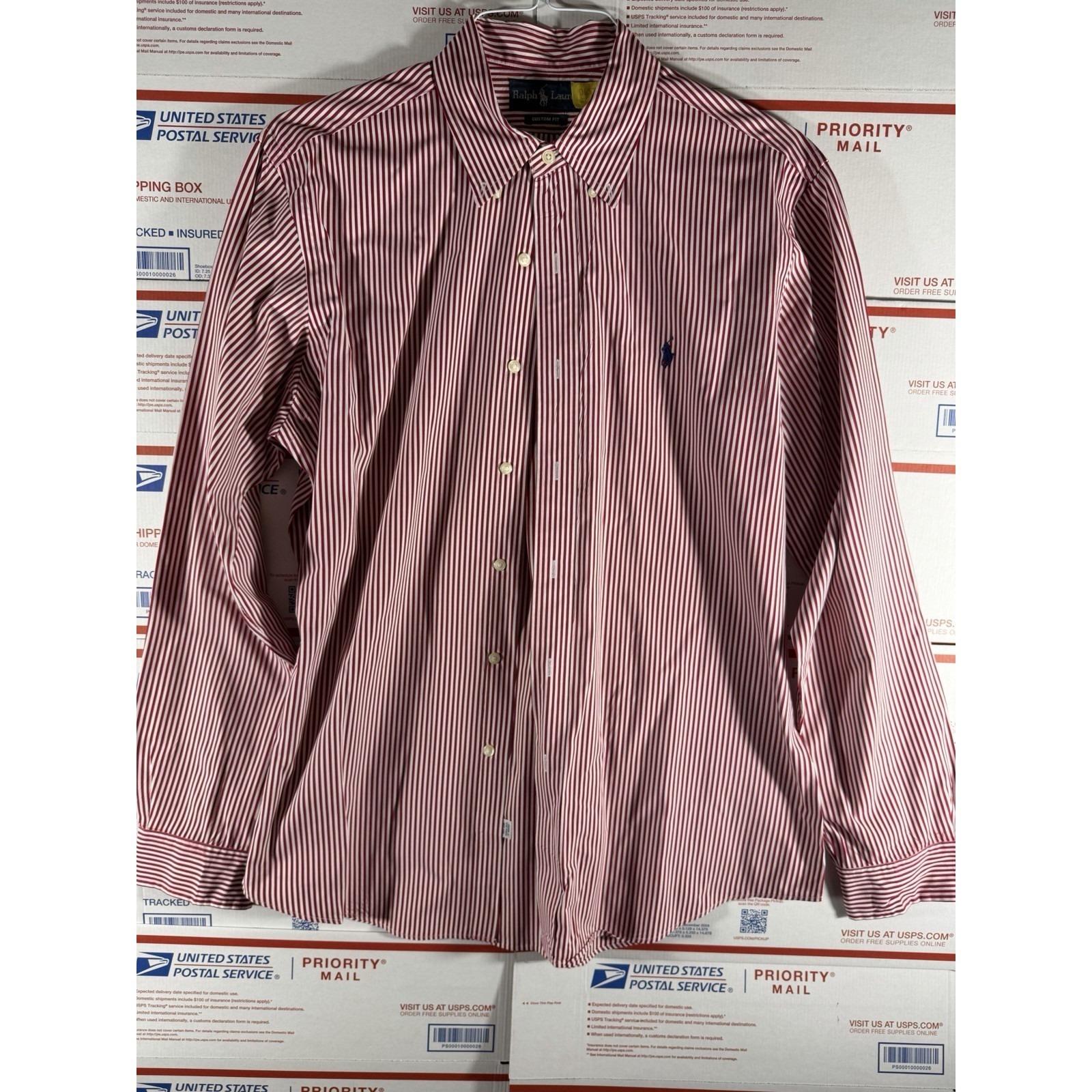 Polo Ralph Lauren Long Sleeve Button Down Sz Large Red Striped Custom Shirt